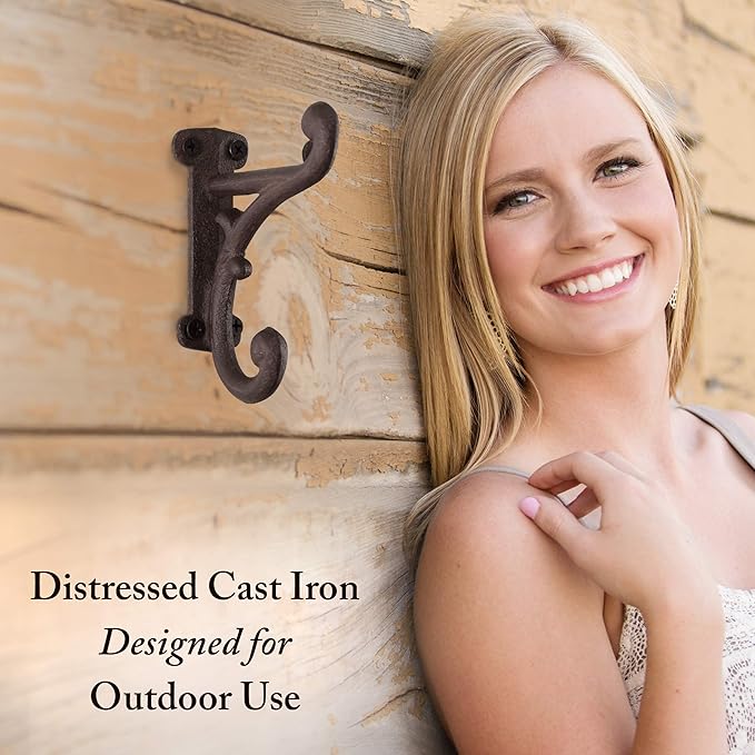 Rustic Cast Iron Coat Hooks Rustic Dark Brown, Wall Mounted, Farmhouse - Image 6