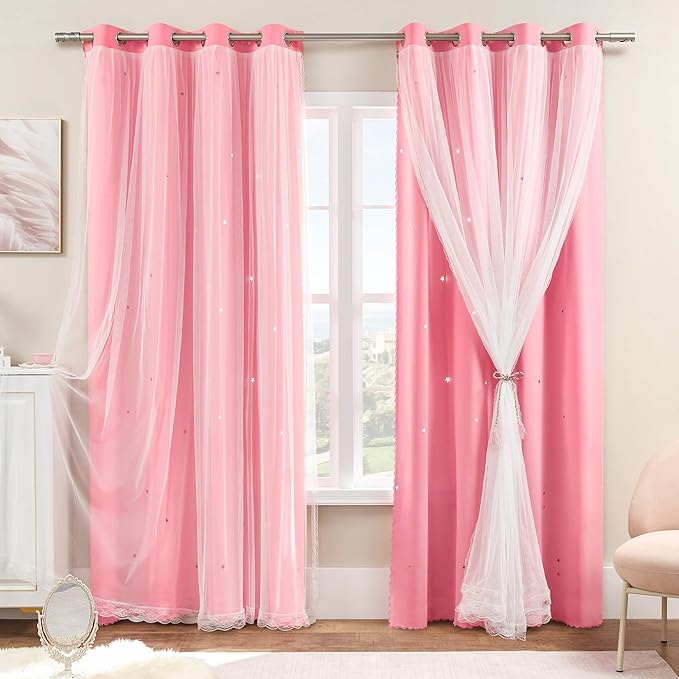 XiDi Pink Curtains for Bedroom Decor, Girls Room Blackout Curtains, Kids Room by Addsomecolortolife