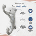 Rustic Cast Iron Coat Hooks Antique White, Wall Mounted, Farmhouse Decorative - Image 9