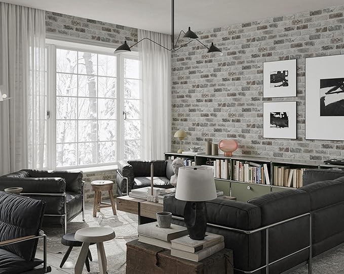 Guvana 17.3"×787" Brick Peel and Stick Wallpaper Grey Brown 3D Self Adhesive - Image 3