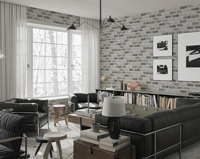 Guvana 17.3"×590" Brick Peel and Stick Wallpaper Grey Brown 3D Self Adhesive - Image 4