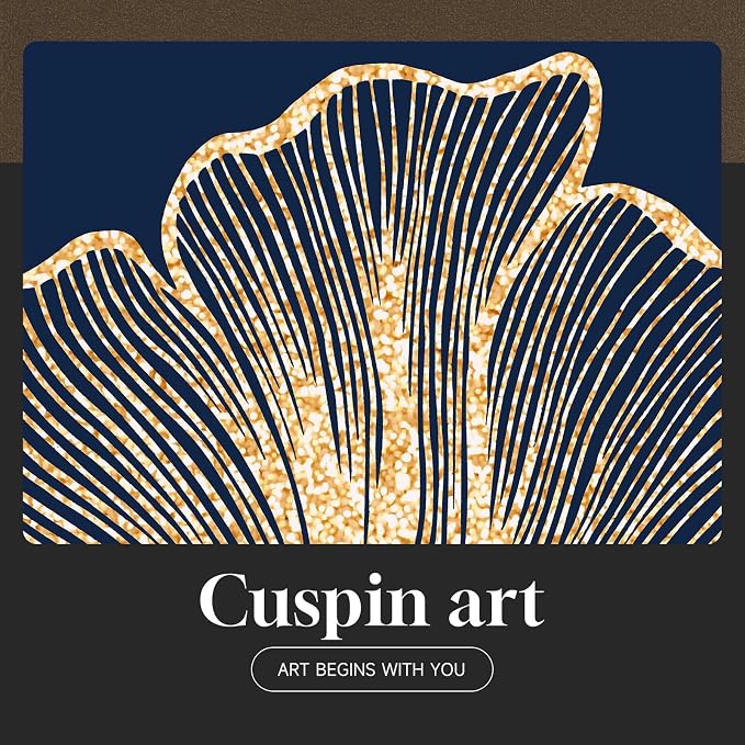 Framed Modern Luxury Wall Art for Living Room, Large Navy Blue and Gold Ginkgo - Image 8