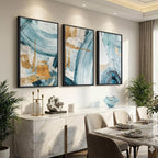 Large Framed Blue and Gold Abstract Wall Art - Image 2