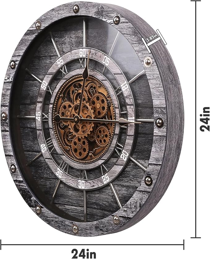HOIBAI Wall Clock, 27 Inch Moving Gears Clock Large Wall Clock - Image 6