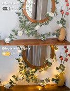 suddus Flower Garland with White Camellia Fairy Lights Indoor, 60 LED Vines - Image 5