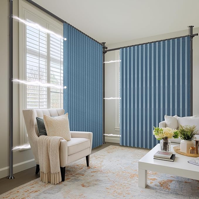 100% Blackout Room Divider Curtains Sets Blue 2 Panels W100 x L84in No Drill - Image 9