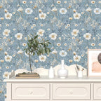 Laatse Blue Floral Peel and Stick Wallpaper White Botanical Contact Paper - Image 2