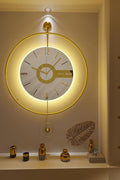 Large Luxury LED Backlit Wall Clock – Pendulum Roman Numeral Metal Ring by Unknown