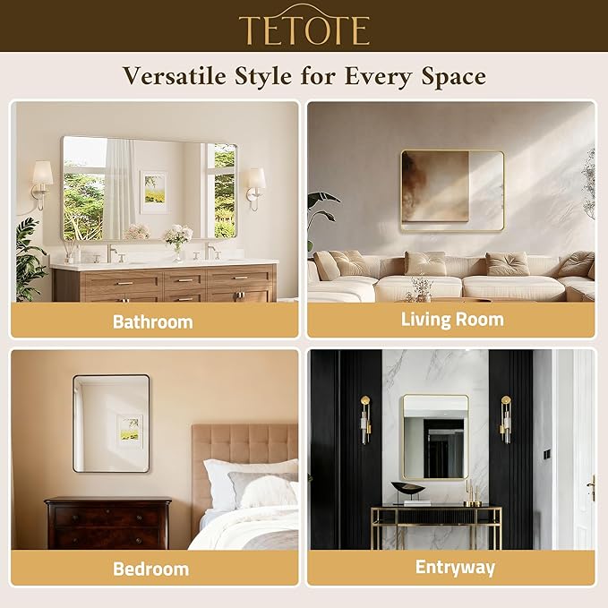 TETOTE Black Framed Bathroom Mirror, 40 x 24 Inch Matte Metal Frame Vanity - Image 6