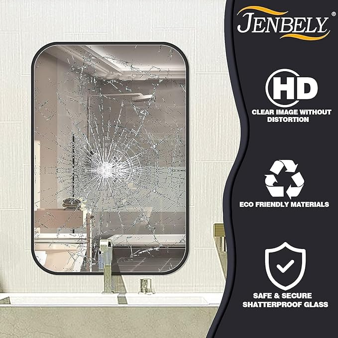 20x30 Inch Black Wall Mirror for Bathroom, Brushed Metal Framed Mirror - Image 5
