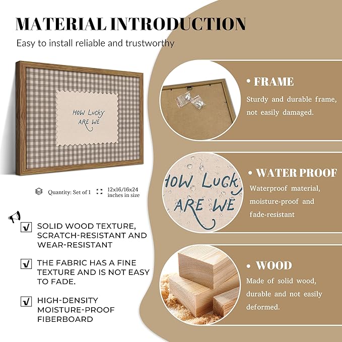 How Lucky Are We Wall Art, Vintage Gingham Inspirational Canvas Wall Decor - Image 4