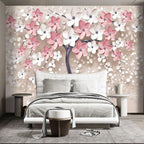 3D Relief Abstraction Pink Flowers Tree Mural Bedroom Floral Wallpaper Room - Image 2