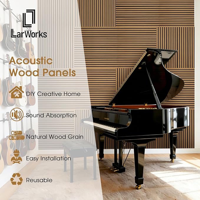 Acoustic Wood Wall Panels 4 Pack 47.6" x 23.6", Sound Proof Wooden Paneling - Image 3