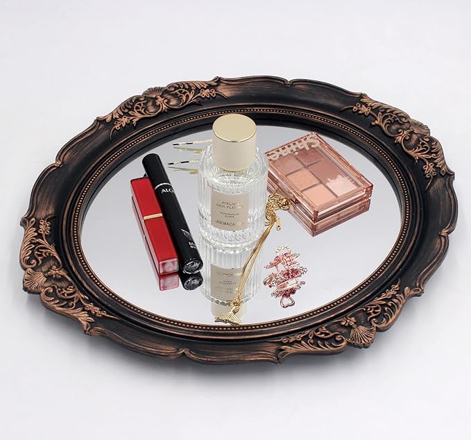 YCHMIR Vintage Decorative Wall Mirror 14.8 x 13.1 Inch Oval Mirror（ Brown） - Image 3