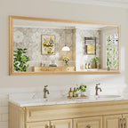 72x32 Inch Bathroom Mirror for Wall, Anti-Rust Oak Wood Grain Metal Framed by Briivuemodernmirrors