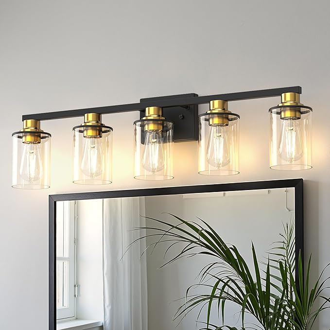 DORESshop Bathroom Light Fixtures, 5-Light Gold and Black Bathroom Lighting by DORESshop