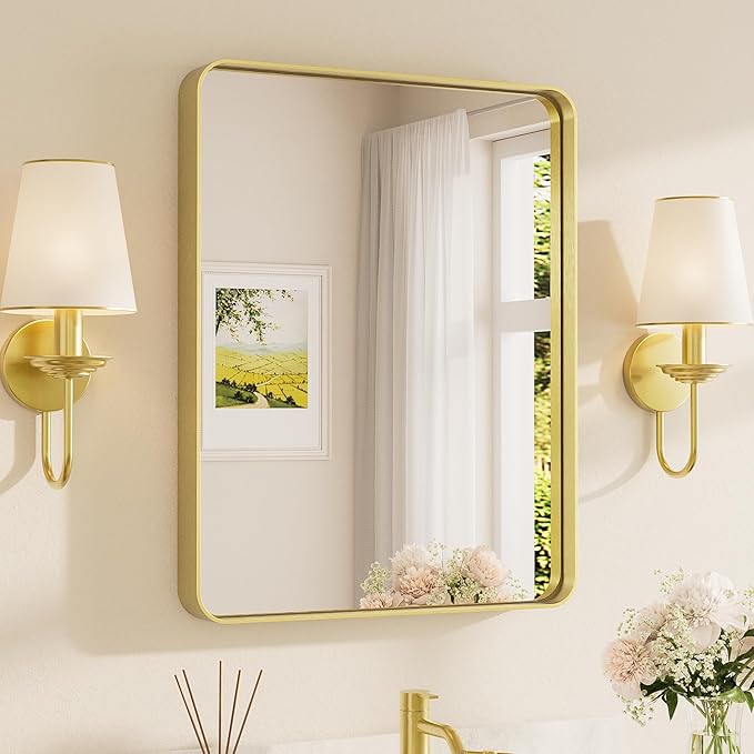 TETOTE Brushed Gold Bathroom Mirror, 24 x 30 Inch Metal Framed Mirror, Brushed by TETOTE