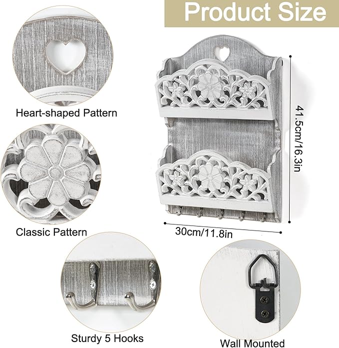 Key and Mail Holder for Wall, 2-Slot Mail Organizer Wall Mount - Image 3