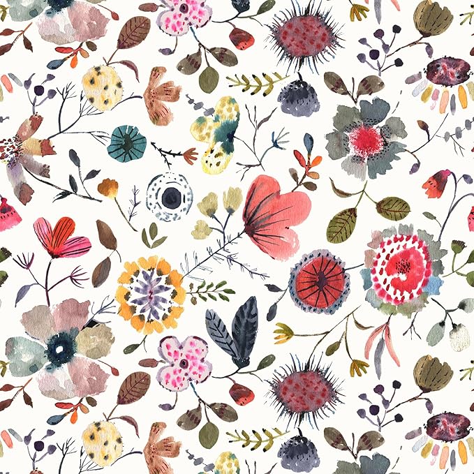 Wallpaper Peel and Stick Floral Wall Paper Removable Waterproof White/Green/Red by Vintique