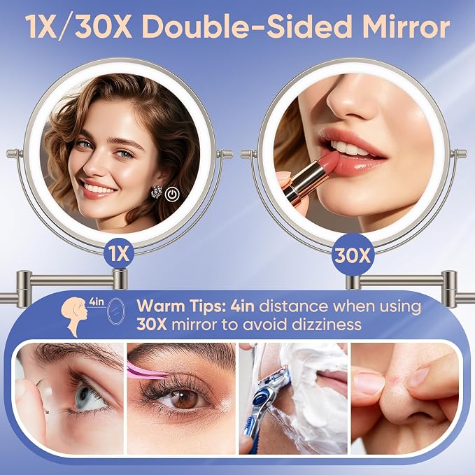 FUNTOUCH 9" Wall Mounted Lighted Makeup Mirror - Image 2