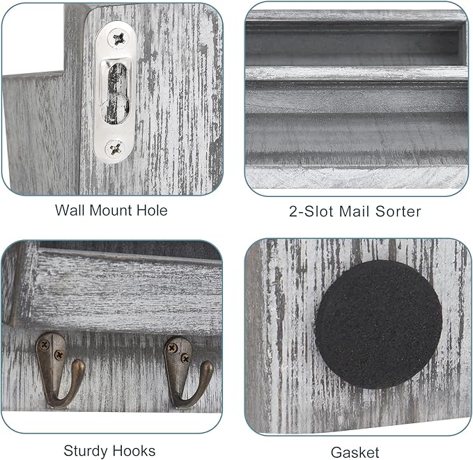 BTY Mail Sorter Wall Mounted, Wooden Mail Holder - Image 3