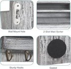 BTY Mail Sorter Wall Mounted, Wooden Mail Holder - Image 3