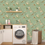 Laatse Green Floral Wallpaper Peel and Stick Bird Wallpaper Pink Flower Contact - Image 3