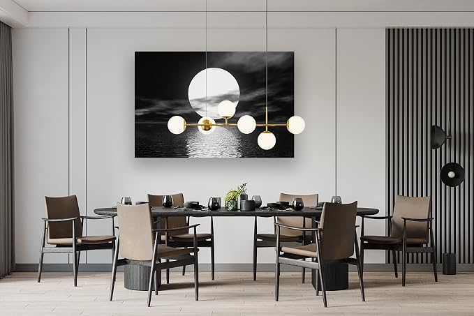 Cao Gen Decor Art S06469 Wall Art Canvas Sea White Full Moon in Night Picture - Image 5