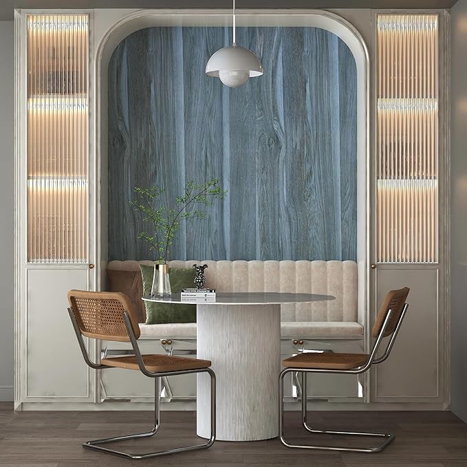 BOMENG Blue Wood Wallpaper Stick and Peel Peacock Wood Grain Contact Paper - Image 8