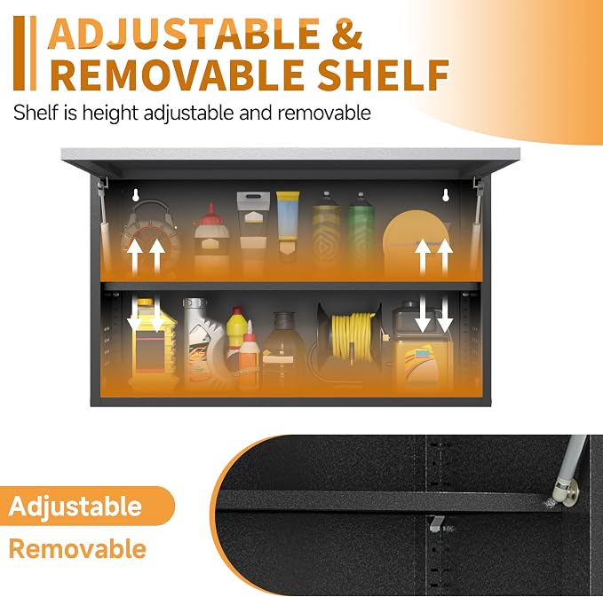 Metal Garage Wall Cabinet with Up-Flip Door, Float Tool Cabenit with Adjustable - Image 6