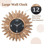 Honiway Large Wall Clock Battery Operated 21 in Rustic Wood Boho Sunburst - Image 3