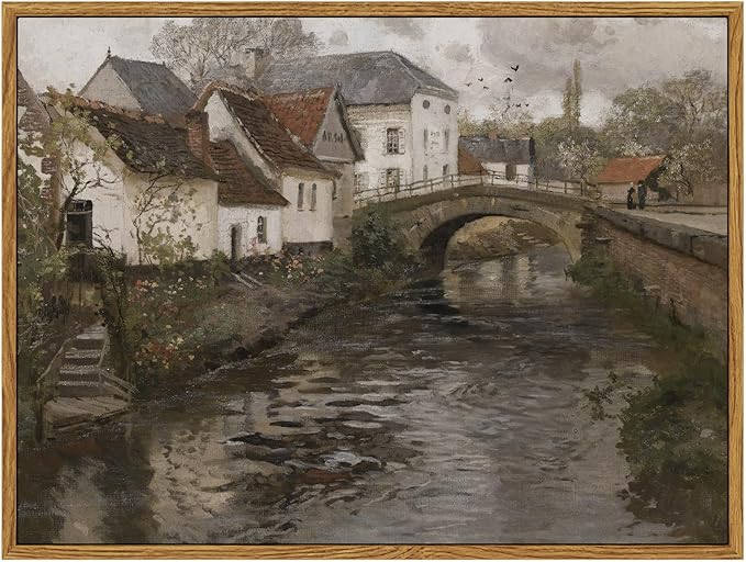 InSimSea Framed Canvas Wall Art Vintage Decor, Landscape Wall Art, Riverside by InSimSeaArt