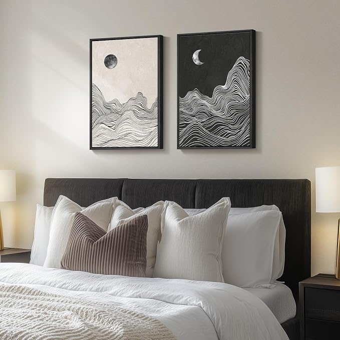 Framed Black and White Abstract Wall Art, 2 Piece Modern Canvas Prints - Image 2