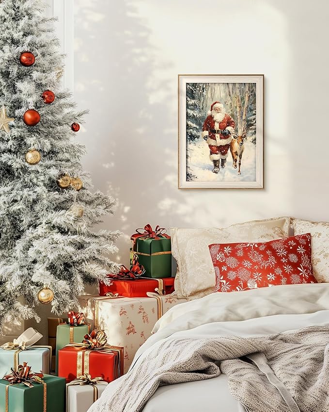 VIYYIEA Winter Framed Wall Art for Living Room, Santa Claus and Reindeer Canvas - Image 9