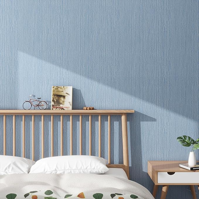 Grasscloth Textured Wallpaper Dark Blue Linen Thick 24" X 394" Fabric Contact - Image 5