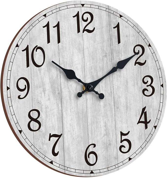 Wall Clock 12 Inch, Vintage Rustic Wooden Clocks Decorative by HYLANDA