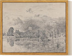 InSimSea Framed Canvas Wall Art, Neutral Sketch Landscape Painting, Rustic by InSimSeaArt