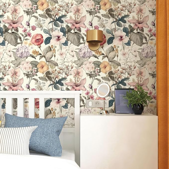 Jeweluck Floral Wallpaper Peel and Stick Vintage Floral Contact Paper Peel and - Image 2