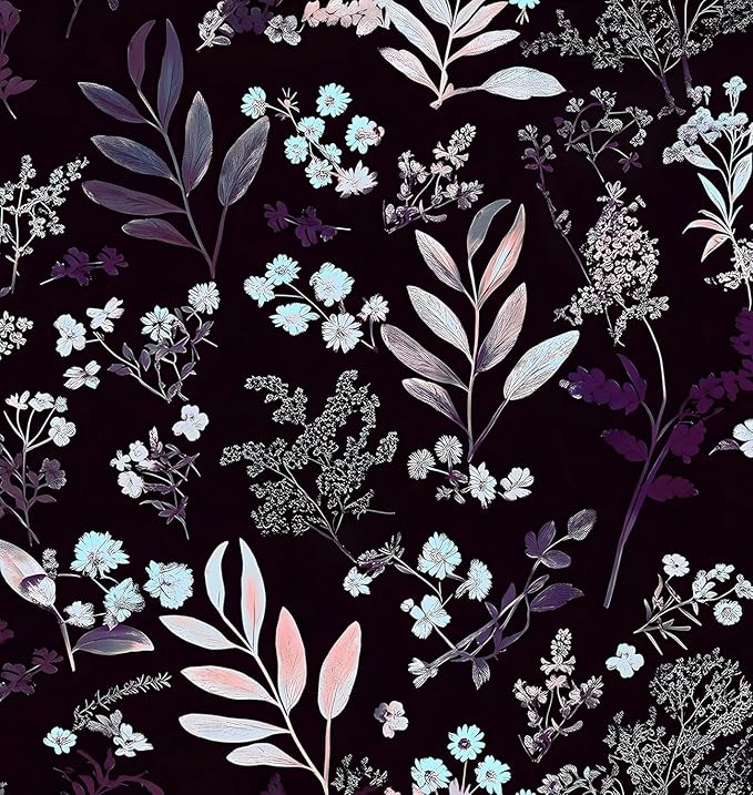 Laatse Vintage Purple Wallpaper Peel and Stick Dark Floral Wallpaper 17.5'' x by Laatse