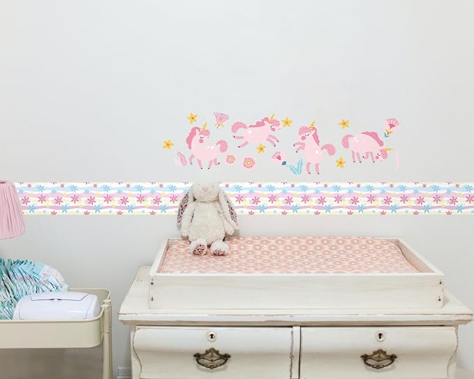 FLFK Mirror Border, Rainbow Flowers Peel and Stick Wallpaper Border Self - Image 6