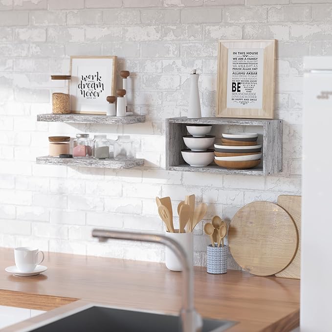 RICHER HOUSE Floating Shelves Set of 3, Farmhouse Bathroom Wall Mounted Shelves - Image 6