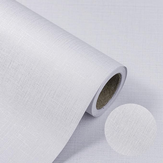 White Wallpaper Grasscloth Peel and Stick Wallpaper 15.7"x 118" Fabric Contact by TAPETYLLER
