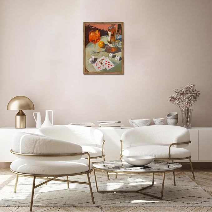Vintage Framed Cocktail Canvas Wall Art, Retro Dice and Cards Poster Print - Image 9