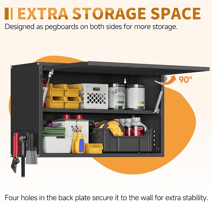 Metal Garage Wall Cabinet with Up-Flip Door, Upper Storage Cabinets with - Image 3