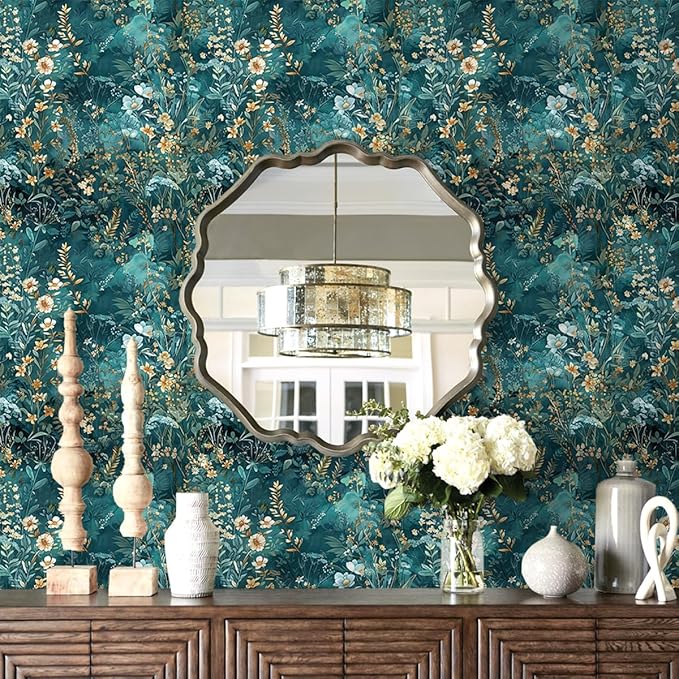 Floral Peel and Stick Wallpaper Green Flower Contact Paper 17.3inch x 118.1inch - Image 2