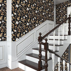 Vintage Black Peel and Stick Wallpaper – Black and Gold Floral Leaf Design Dark - Image 3