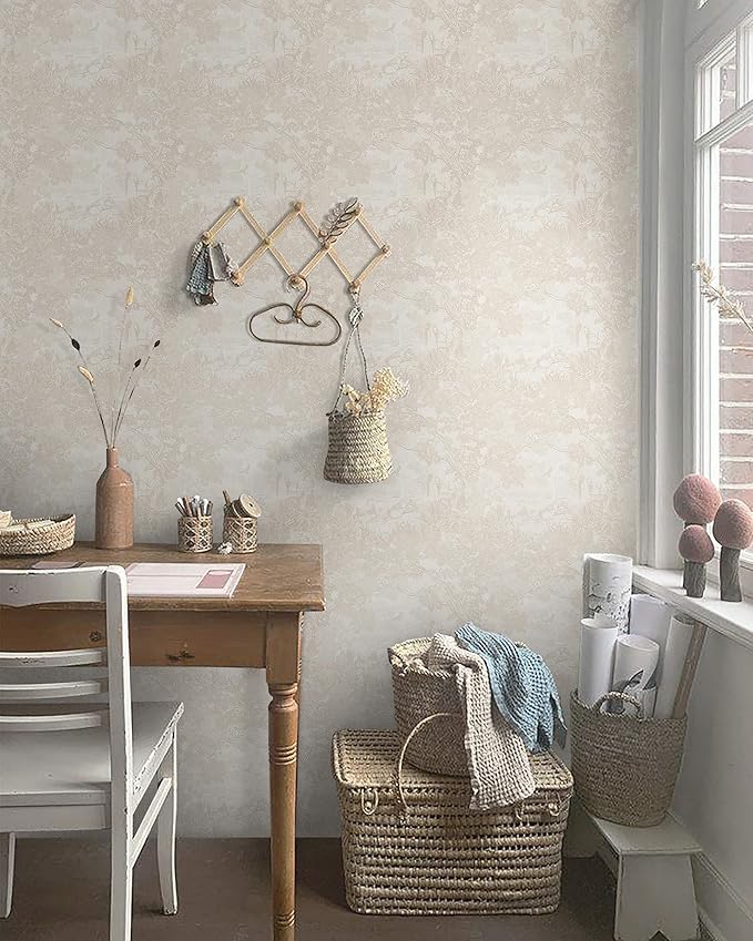 Heroad Peel and Stick Wallpaper Beige Neutral Vintage Forest Animals Floral - Image 7