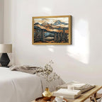 Vintage Boho Mountain Wall Art, Framed Landscape Canvas Wall Art, Nature Forest - Image 4