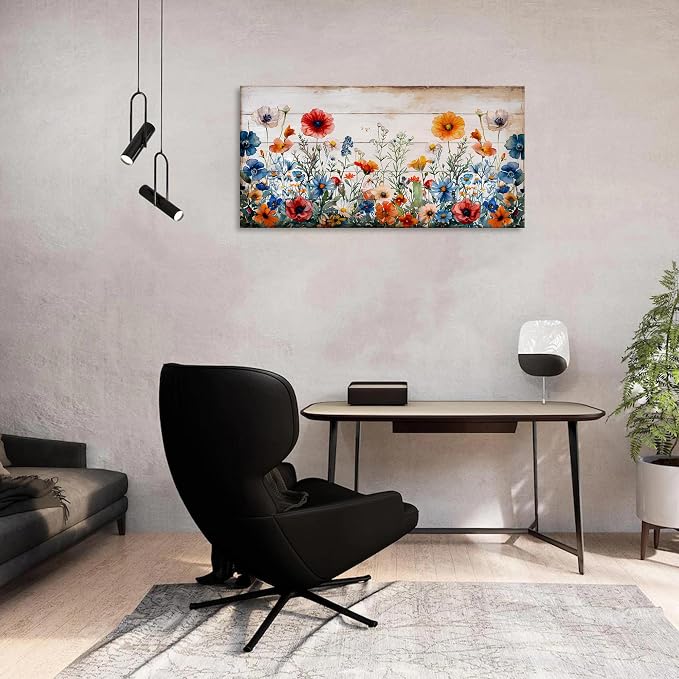Rustic Wildflower Wall Art for Living Room Farmhouse Colorful Floral Picture - Image 5