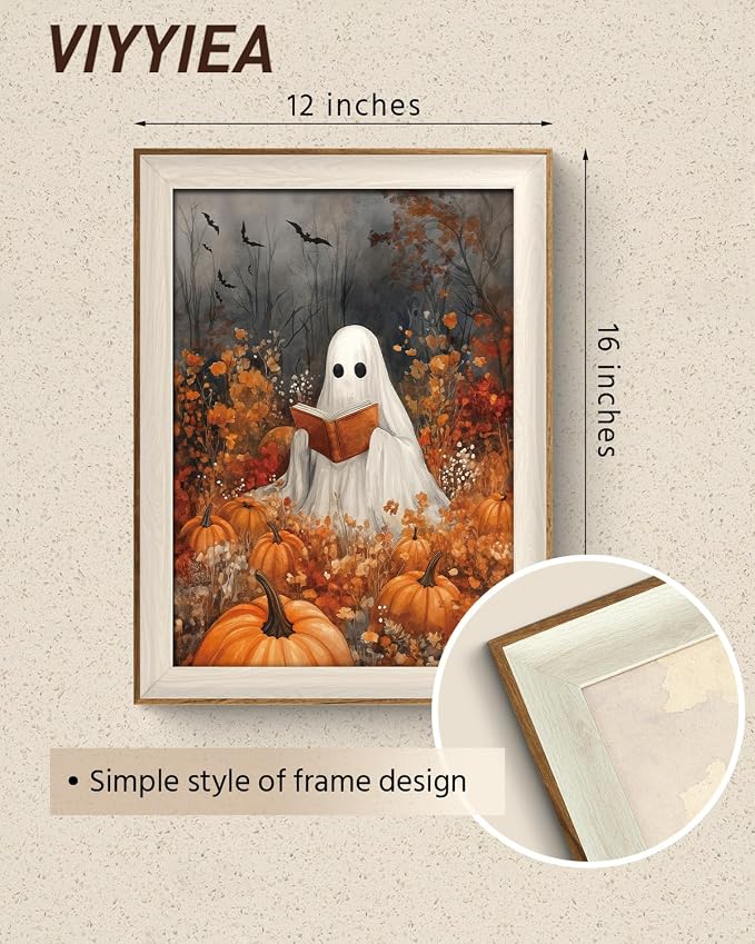 VIYYIEA Framed Wall Art for Living Room, Reading Ghost Canvas Prints, Autumn - Image 2